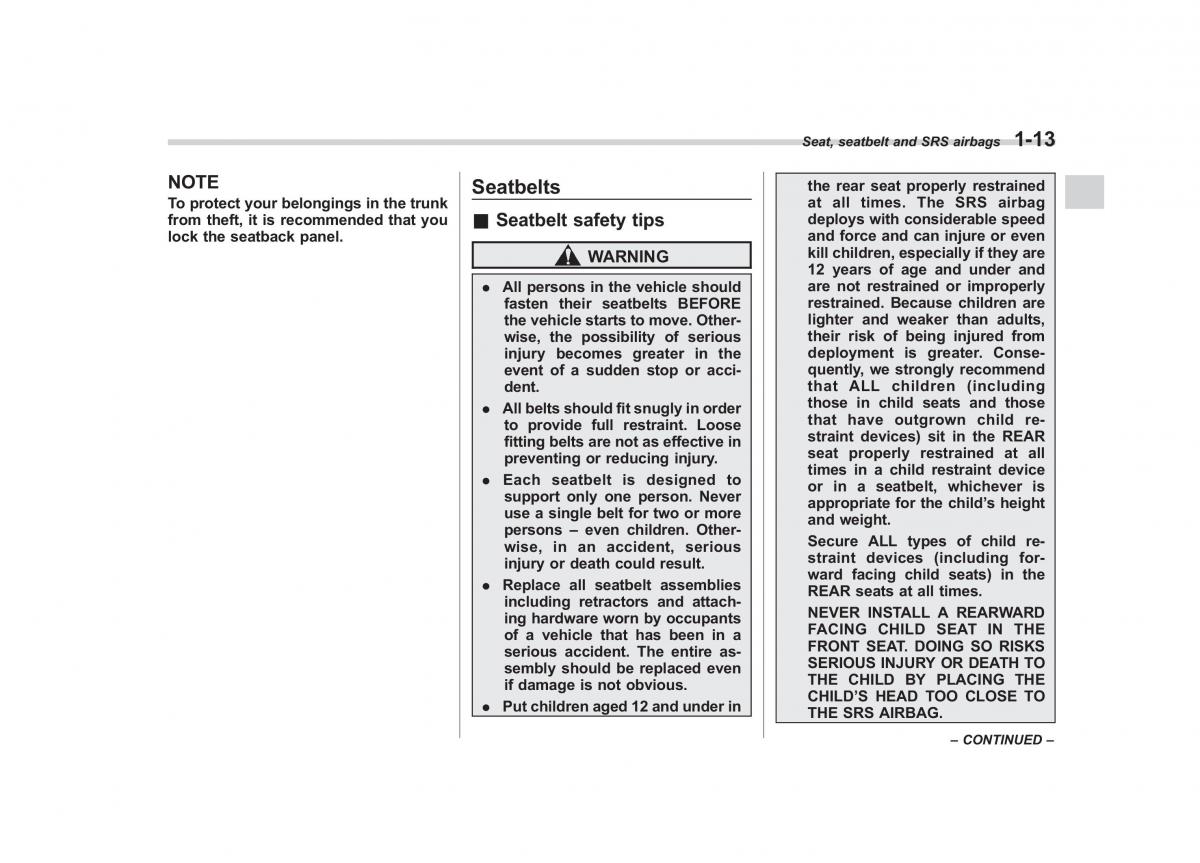 Subaru Outback Legacy III 3 owners manual / page 38