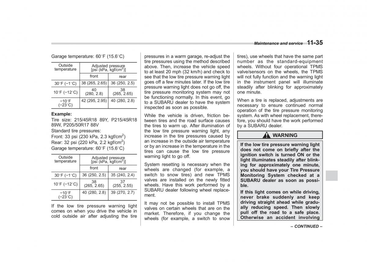 Subaru Outback Legacy III 3 owners manual / page 381