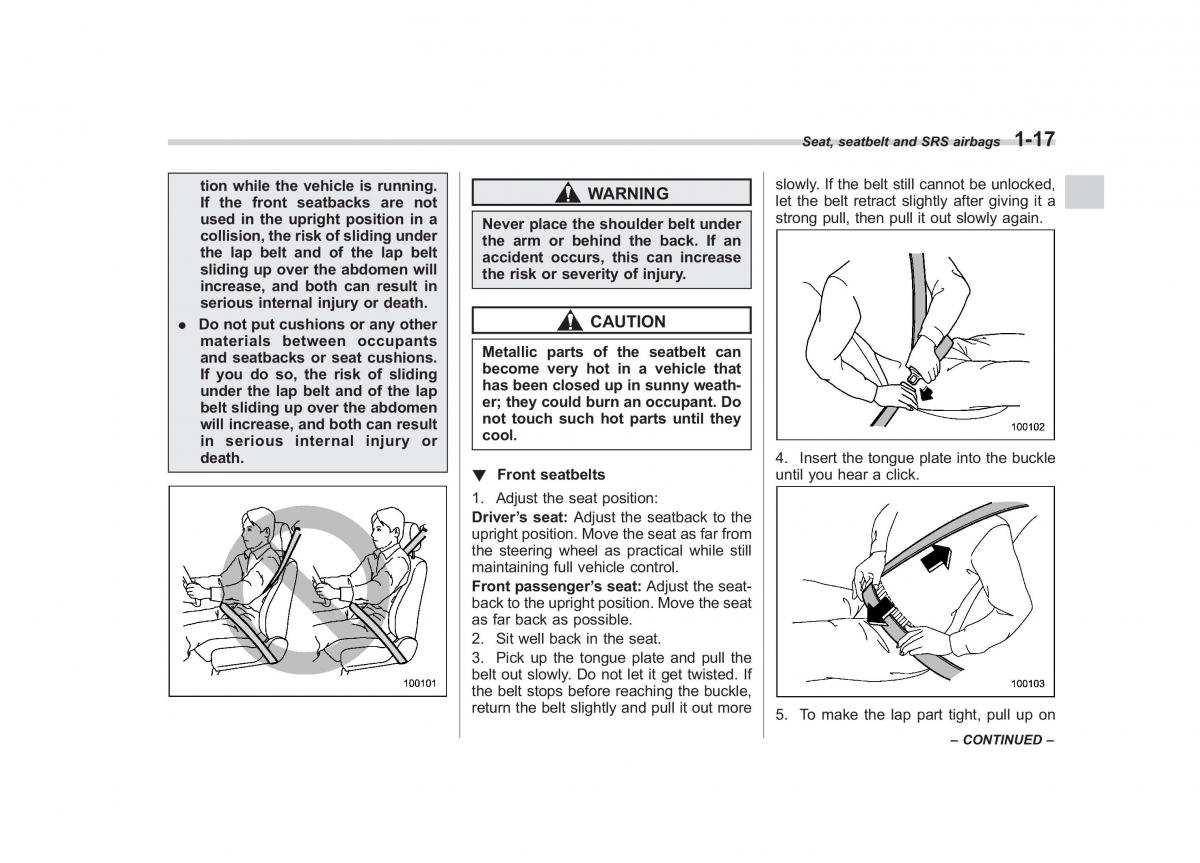 Subaru Outback Legacy III 3 owners manual / page 42