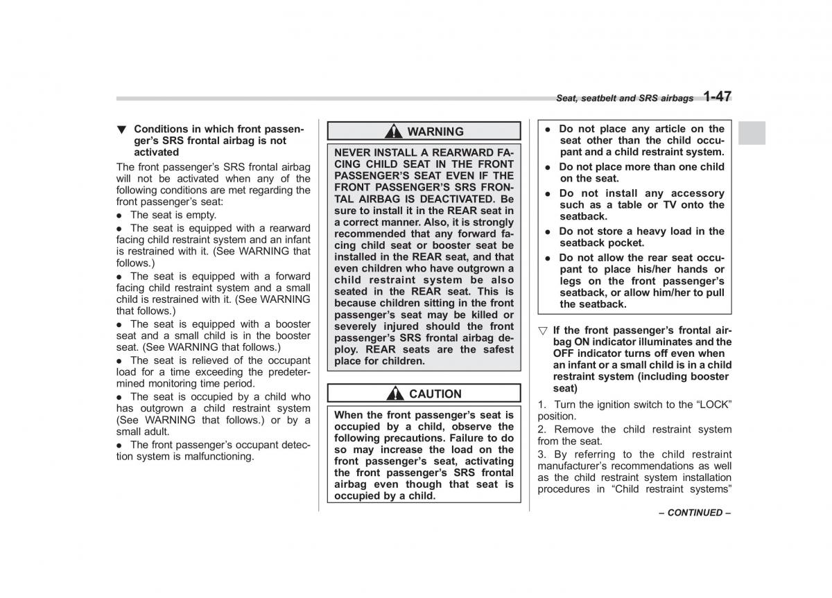 Subaru Outback Legacy IV 4 owners manual / page 70