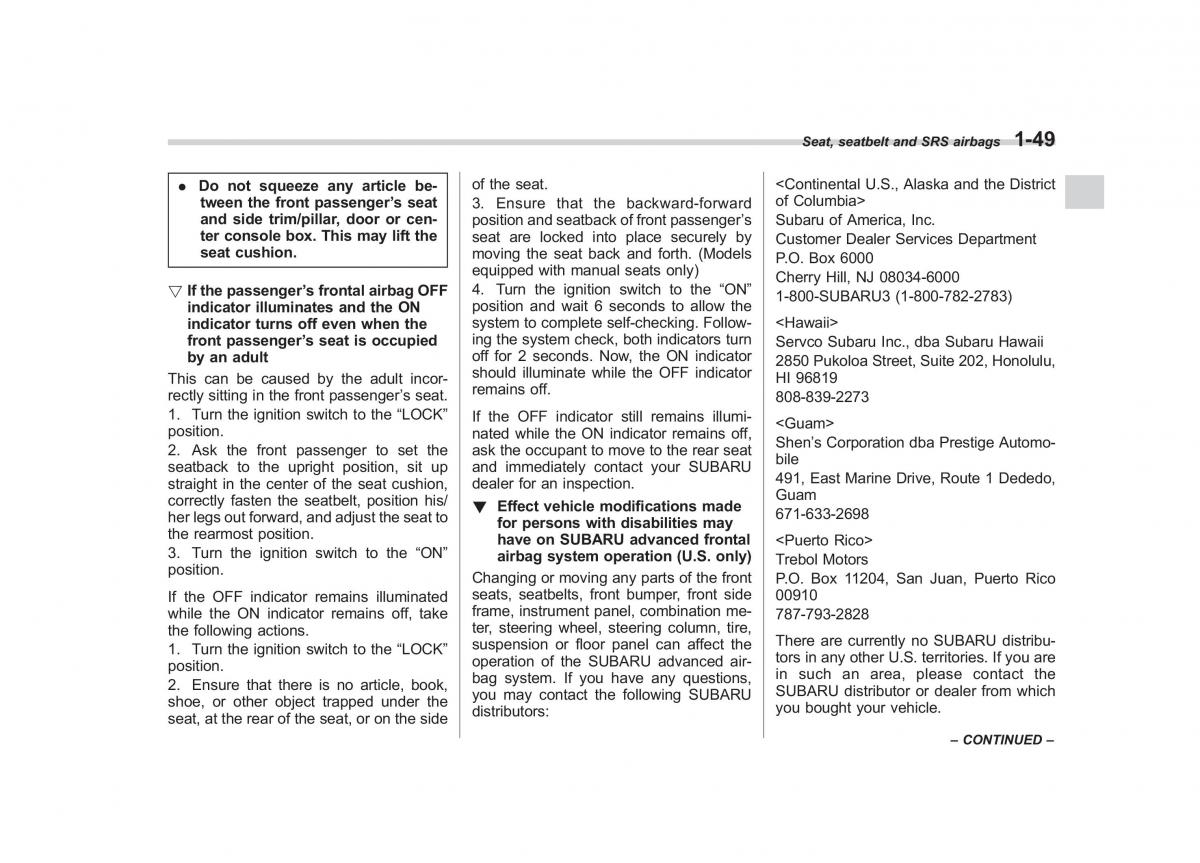 Subaru Outback Legacy IV 4 owners manual / page 72