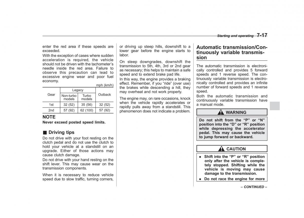 Subaru Outback Legacy IV 4 owners manual / page 294