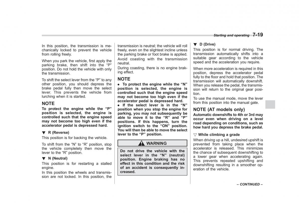 Subaru Outback Legacy IV 4 owners manual / page 296