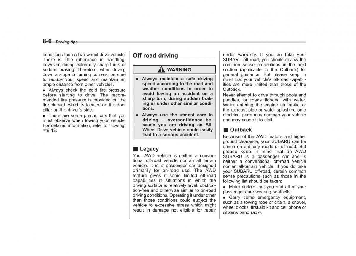 Subaru Outback Legacy IV 4 owners manual / page 321