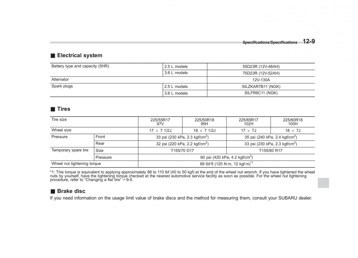 Subaru Outback Legacy V 5 owners manual / page 542