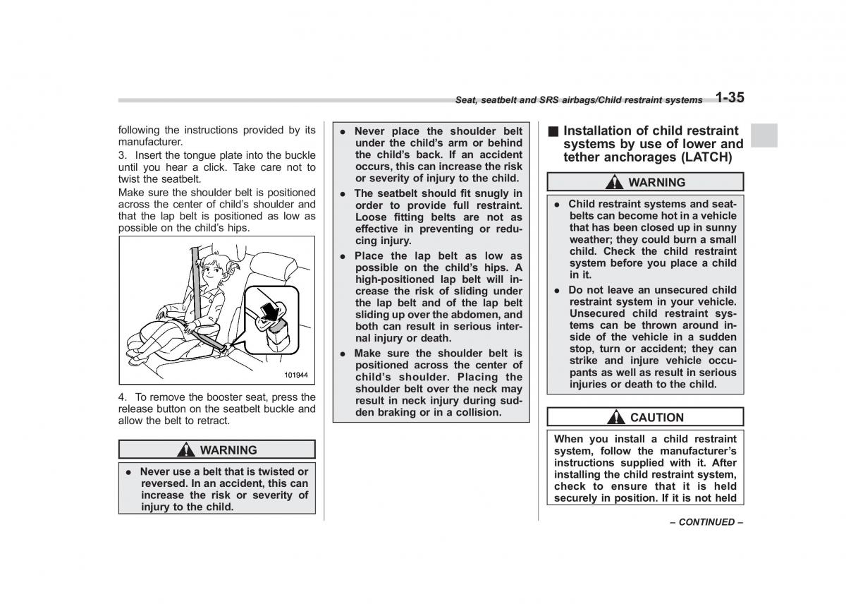 Subaru Outback Legacy V 5 owners manual / page 62