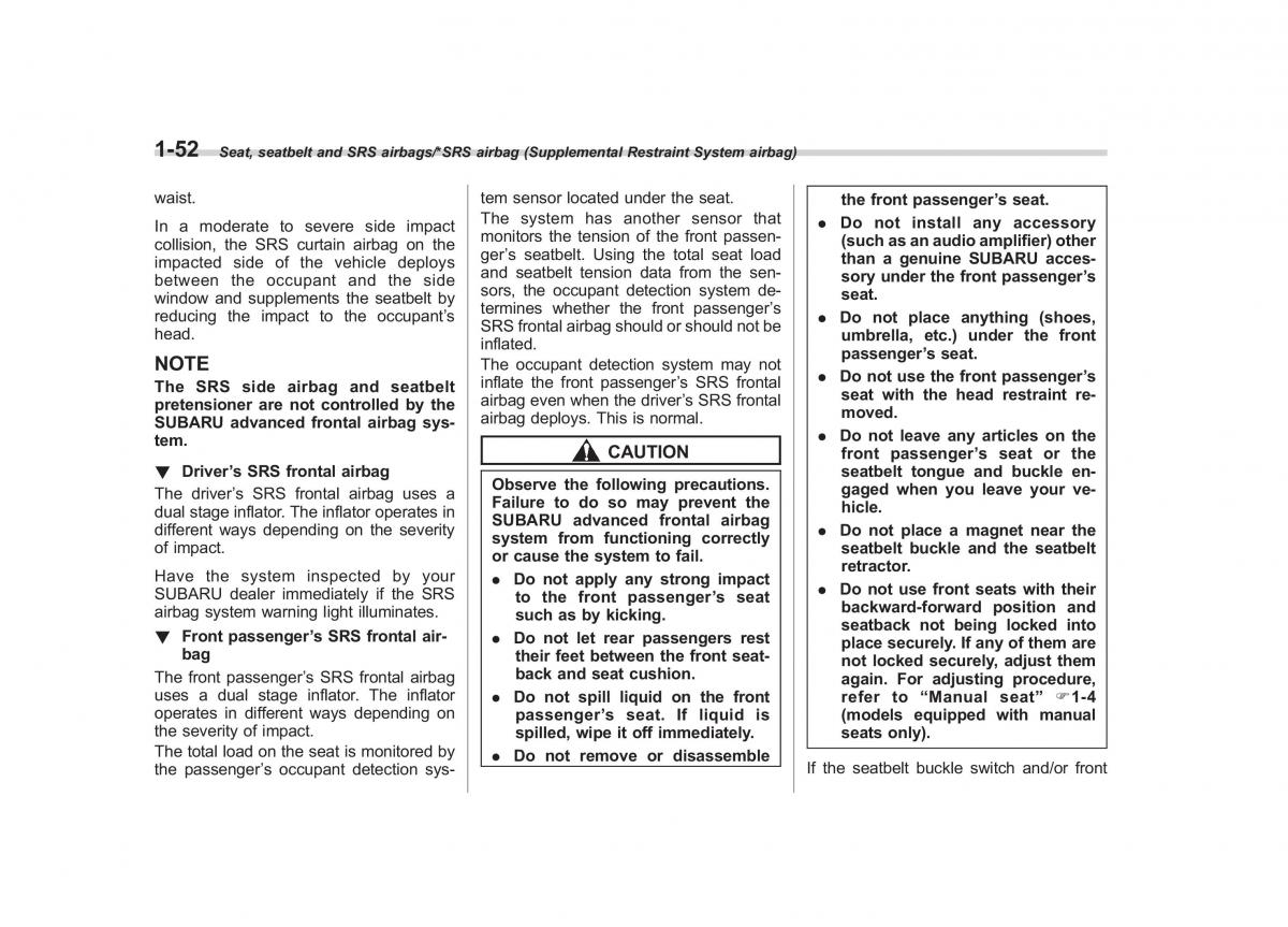 Subaru Outback Legacy V 5 owners manual / page 79