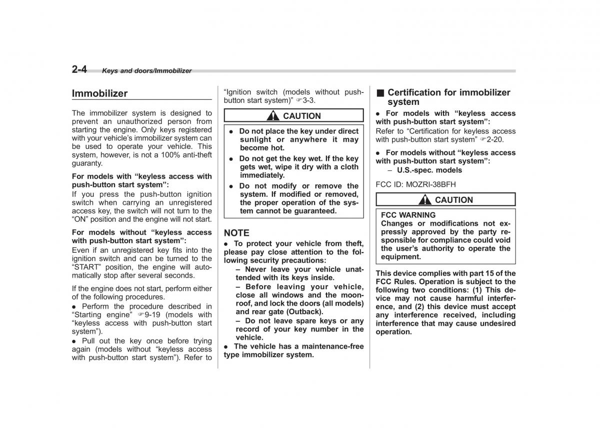 Subaru Outback Legacy V 5 owners manual / page 103