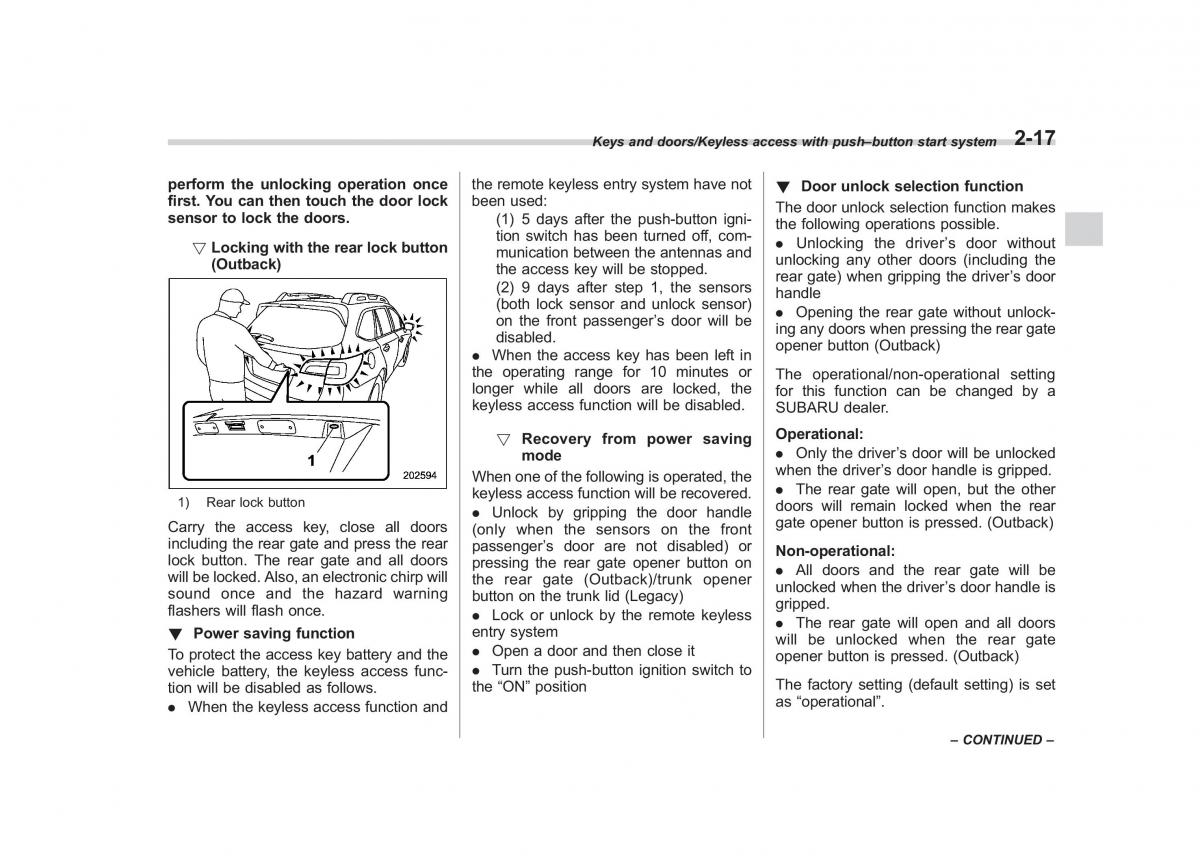 Subaru Outback Legacy V 5 owners manual / page 116