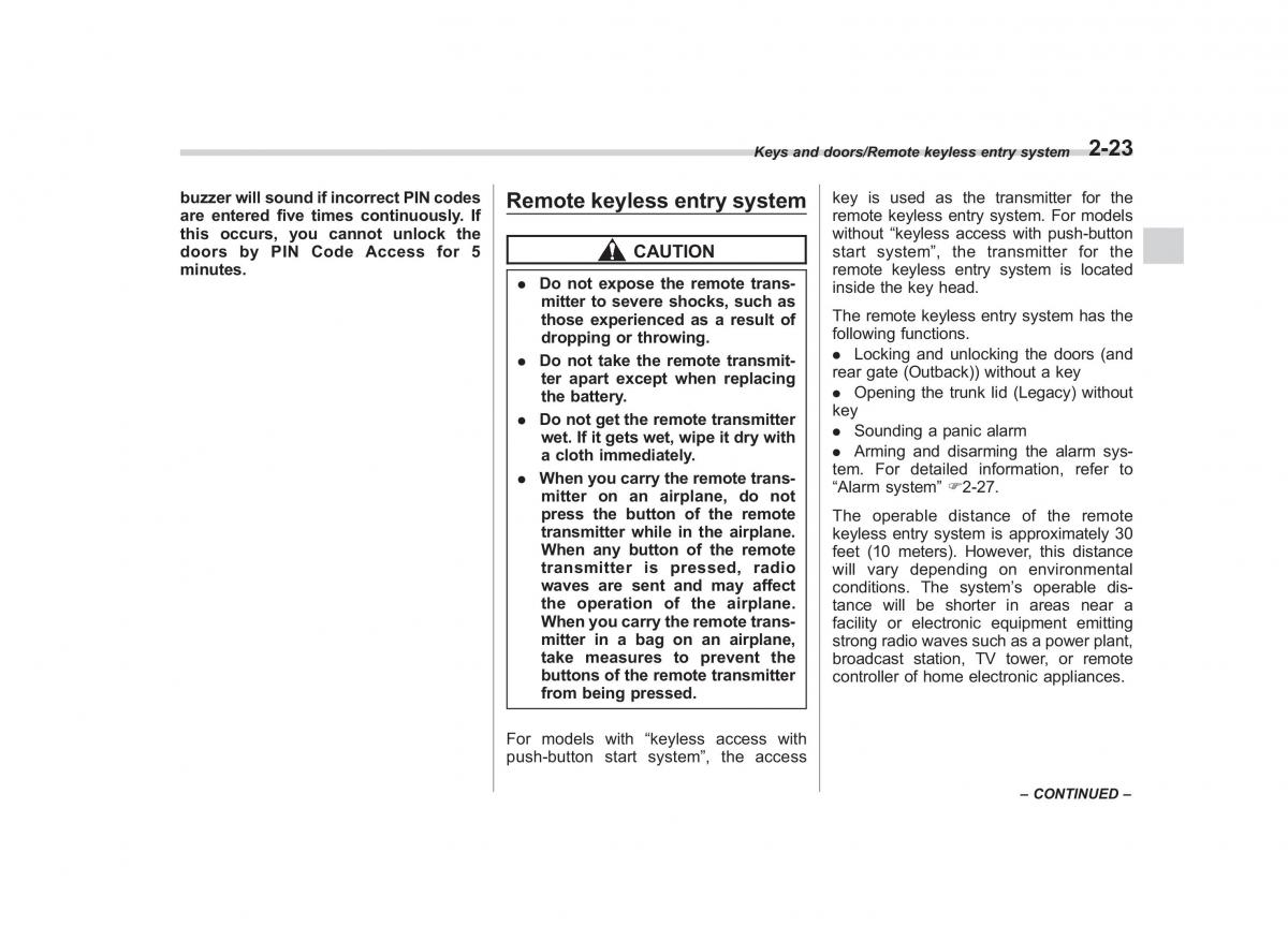 Subaru Outback Legacy V 5 owners manual / page 122