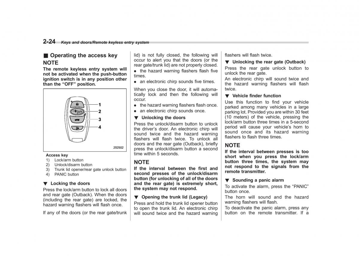 Subaru Outback Legacy V 5 owners manual / page 123