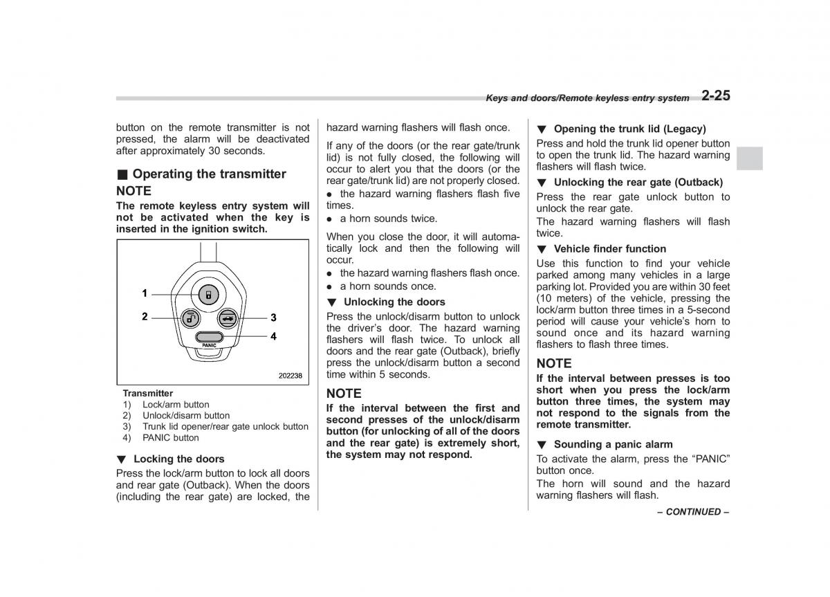 Subaru Outback Legacy V 5 owners manual / page 124