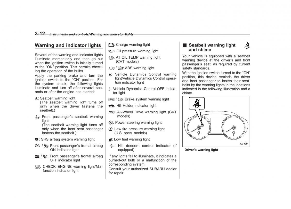 Subaru Outback Legacy V 5 owners manual / page 159