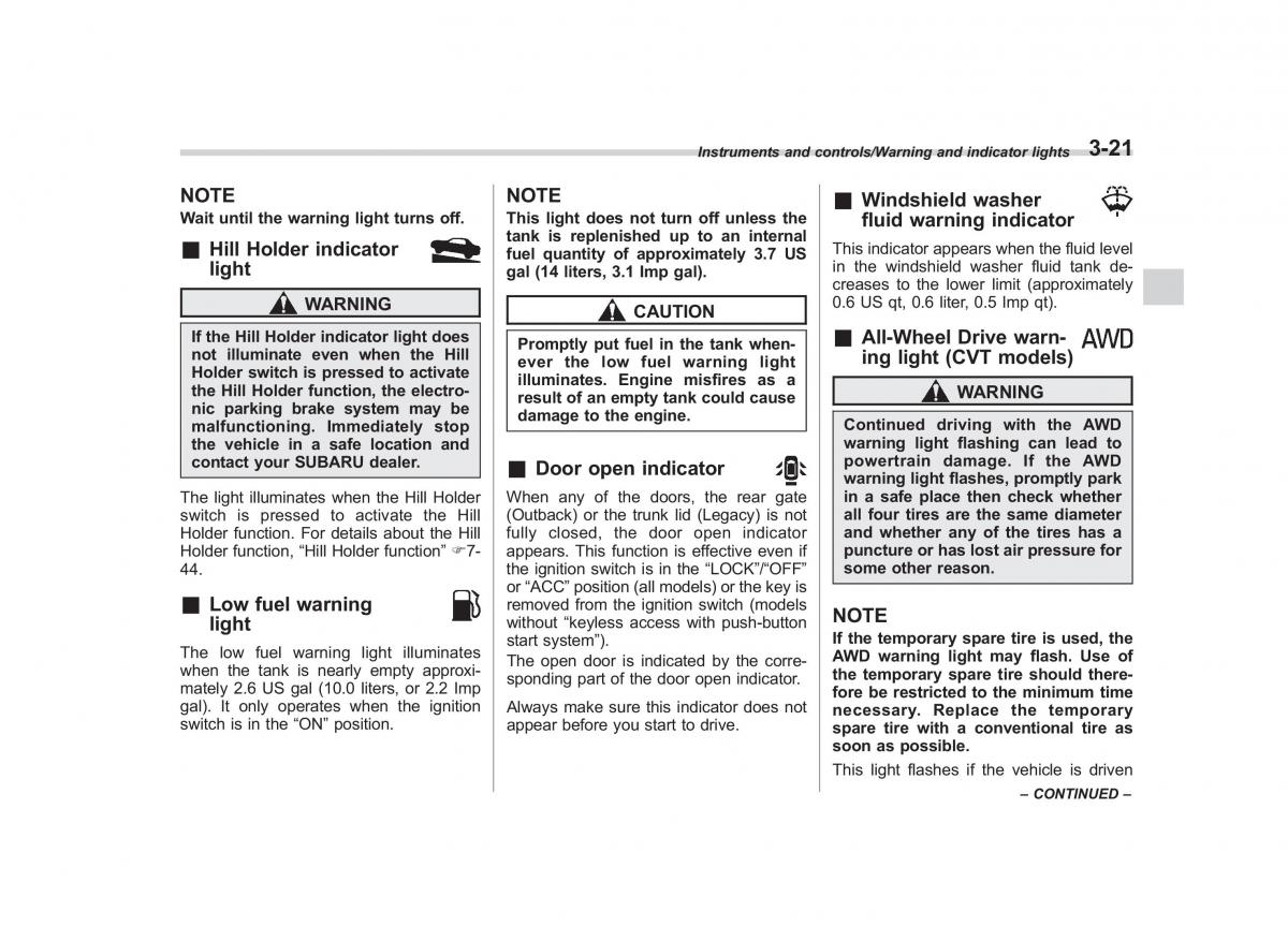 Subaru Outback Legacy V 5 owners manual / page 168