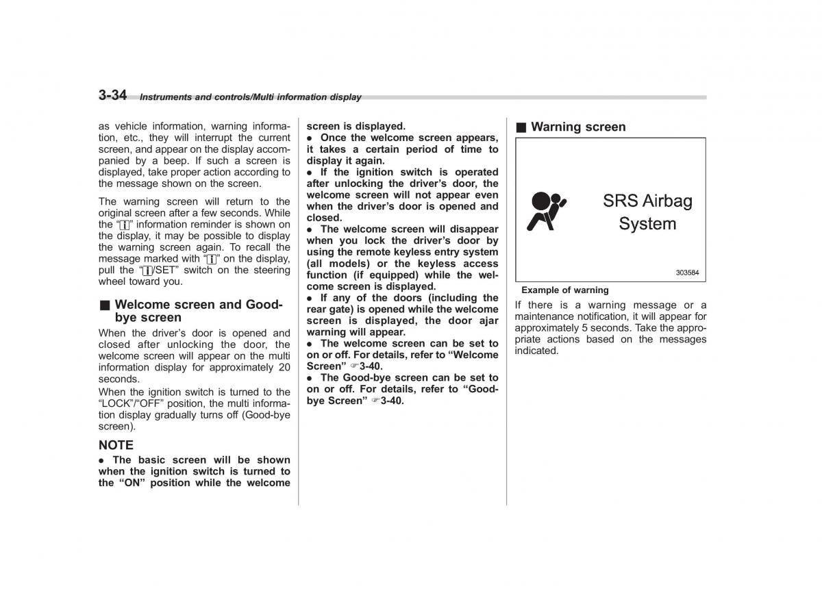 Subaru Outback Legacy V 5 owners manual / page 181