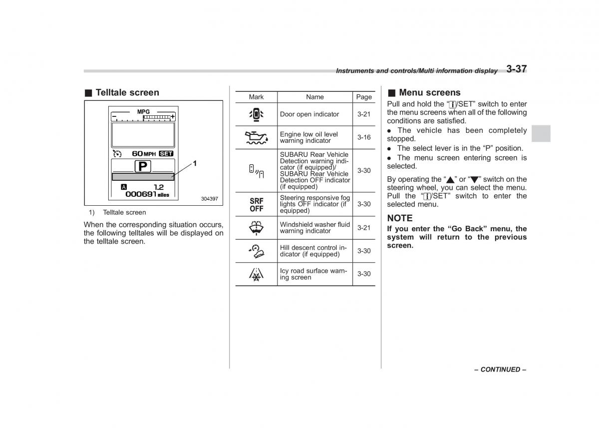 Subaru Outback Legacy V 5 owners manual / page 184