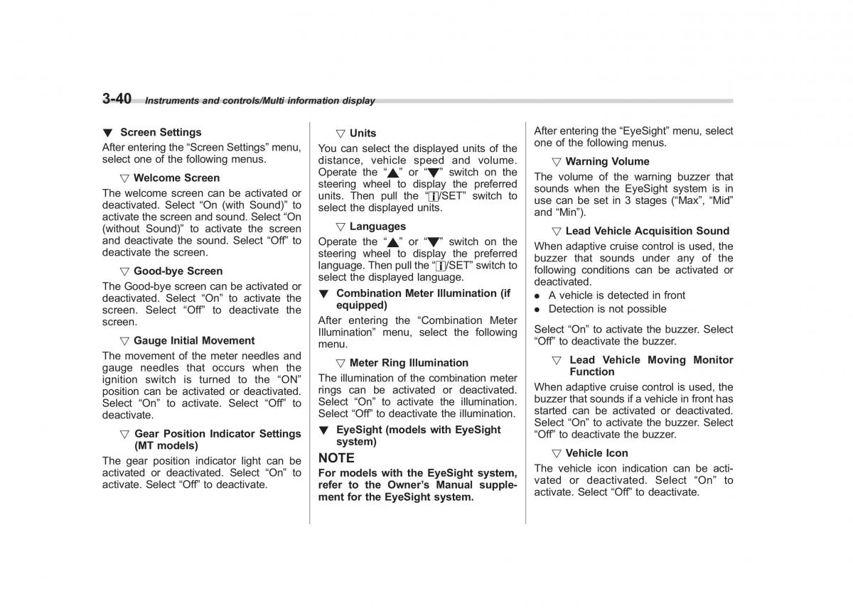 Subaru Outback Legacy V 5 owners manual / page 187