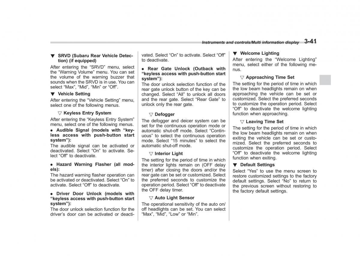 Subaru Outback Legacy V 5 owners manual / page 188