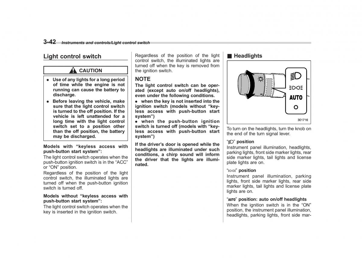 Subaru Outback Legacy V 5 owners manual / page 189