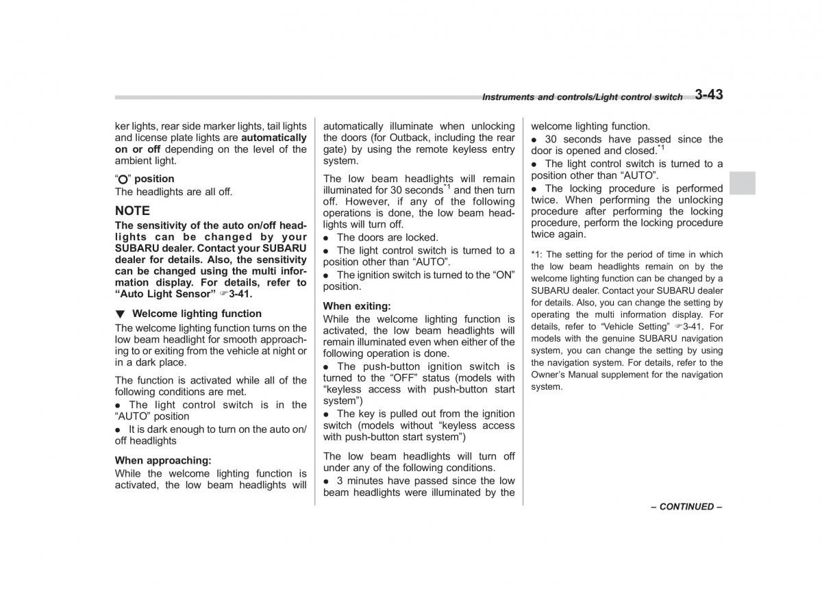 Subaru Outback Legacy V 5 owners manual / page 190