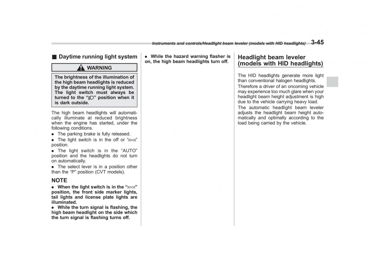 Subaru Outback Legacy V 5 owners manual / page 192