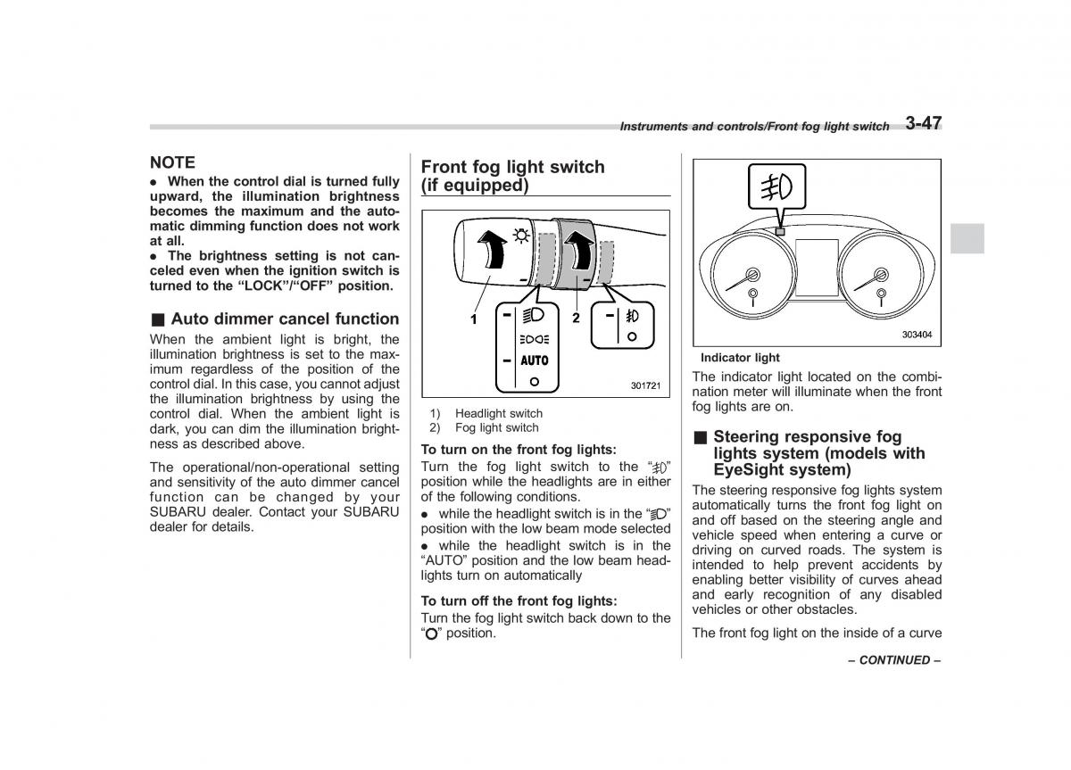 Subaru Outback Legacy V 5 owners manual / page 194