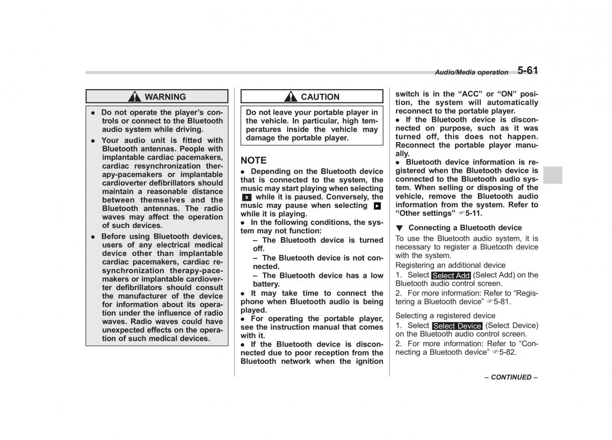 Subaru Outback Legacy V 5 owners manual / page 288