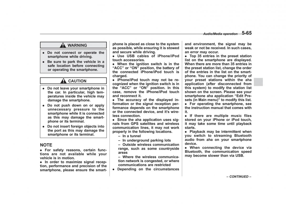 Subaru Outback Legacy V 5 owners manual / page 292