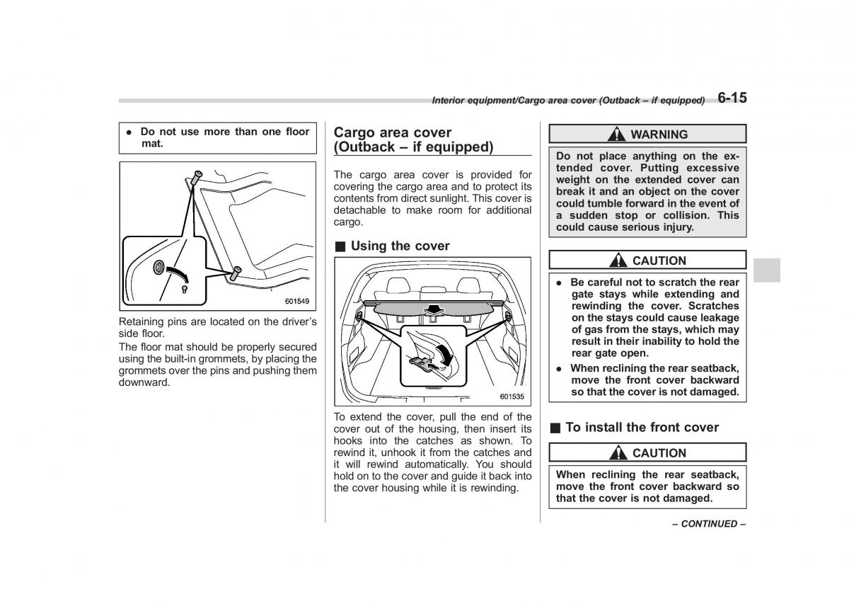 Subaru Outback Legacy V 5 owners manual / page 354