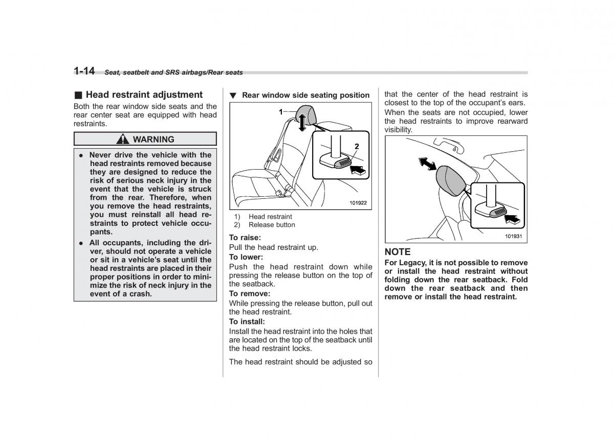 Subaru Outback Legacy V 5 owners manual / page 41