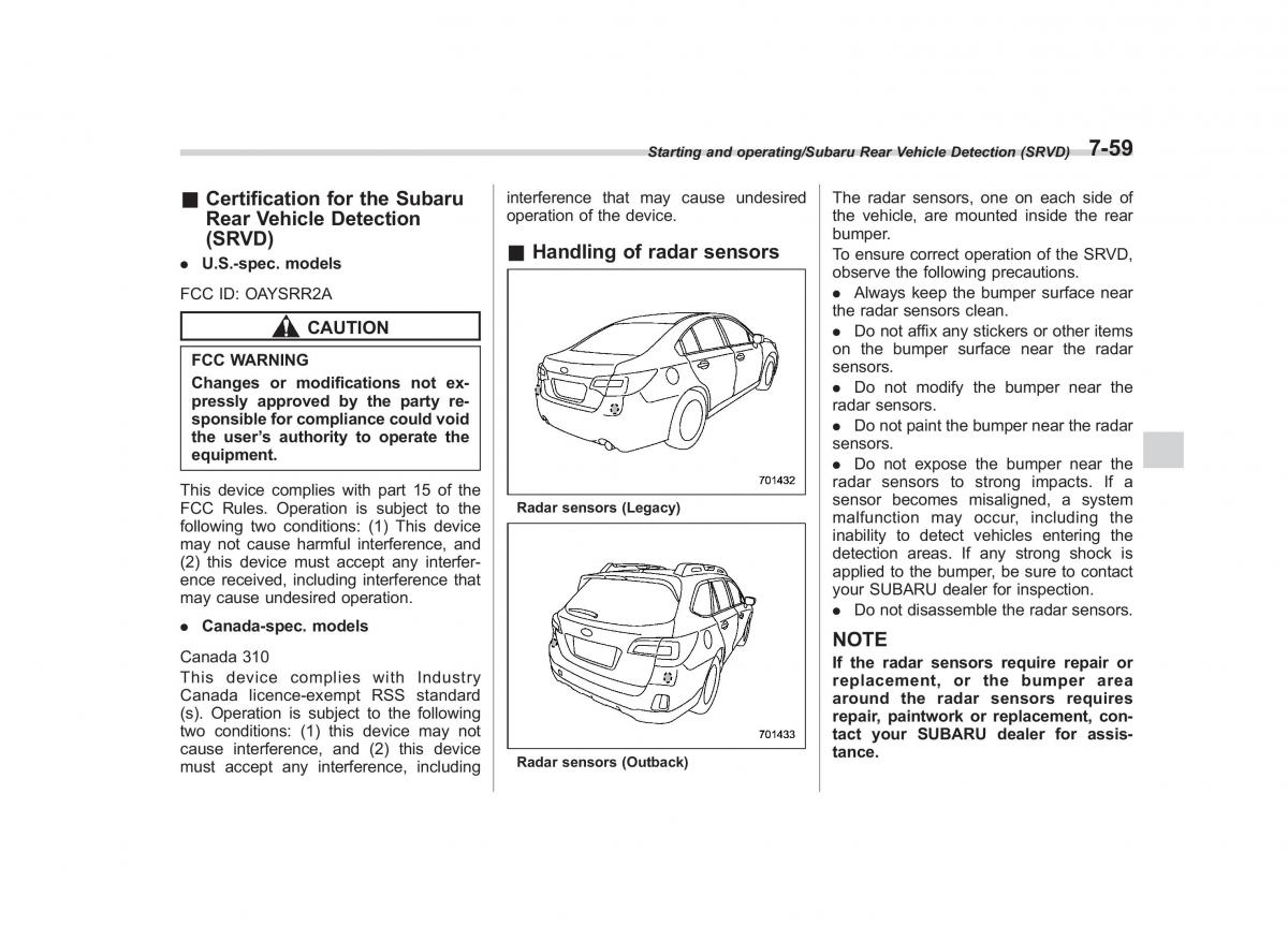 Subaru Outback Legacy V 5 owners manual / page 422