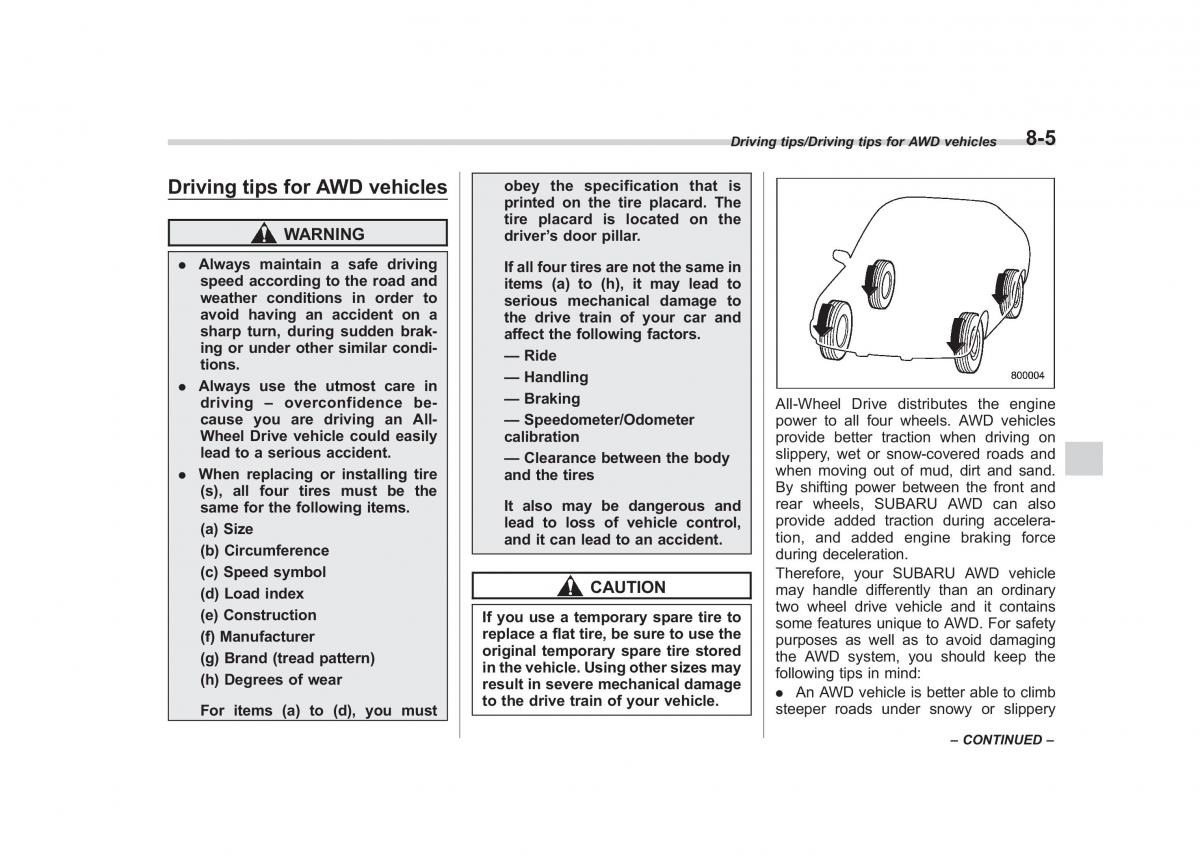 Subaru Outback Legacy V 5 owners manual / page 428