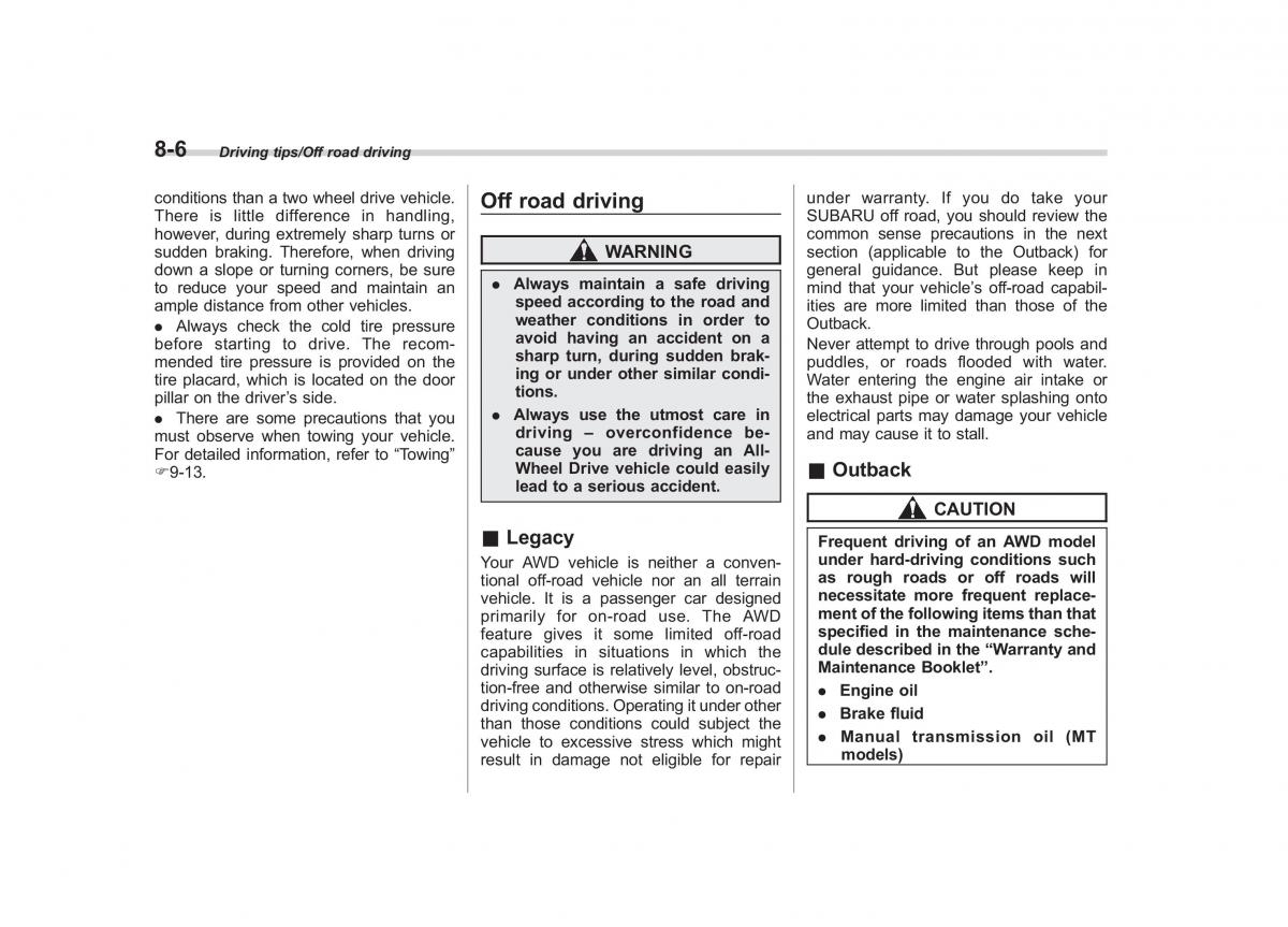 Subaru Outback Legacy V 5 owners manual / page 429