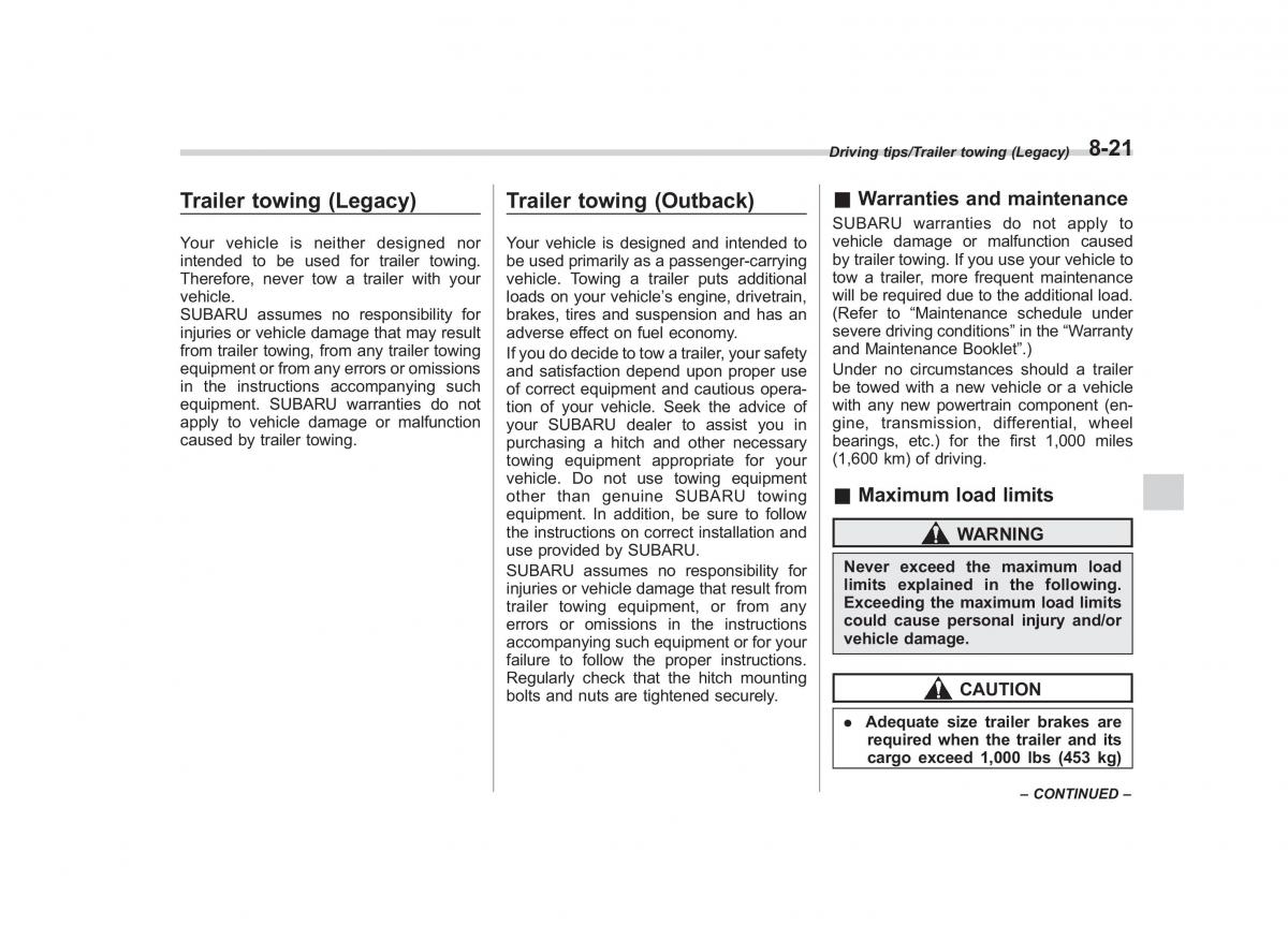 Subaru Outback Legacy V 5 owners manual / page 444