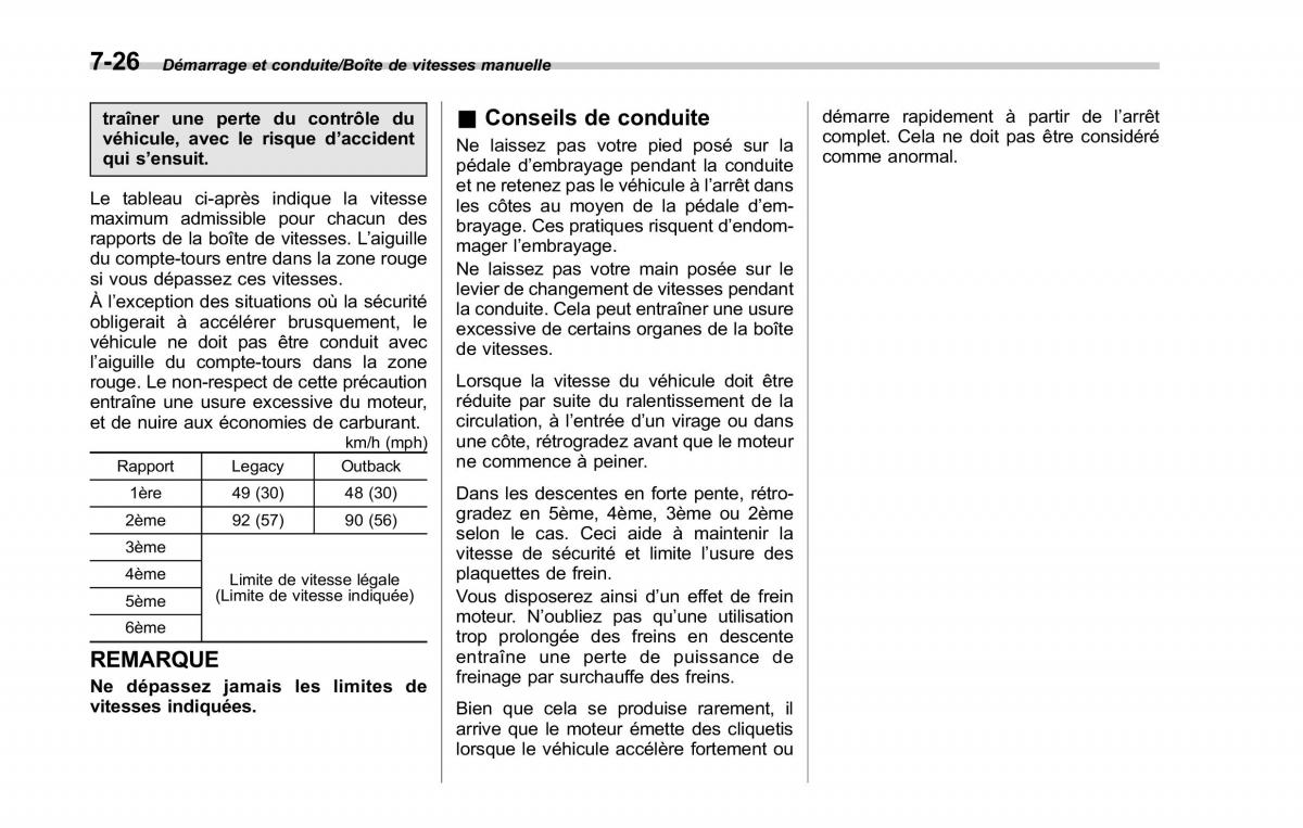 Subaru Outback Legacy V 5 manuel du proprietaire / page 421