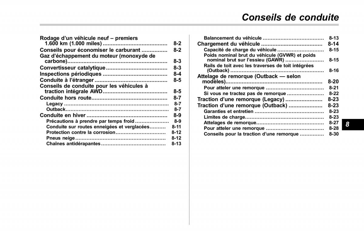 Subaru Outback Legacy V 5 manuel du proprietaire / page 462