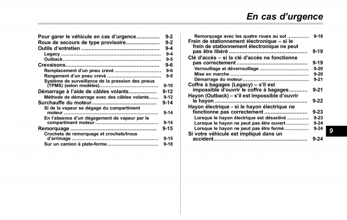 Subaru Outback Legacy V 5 manuel du proprietaire / page 494