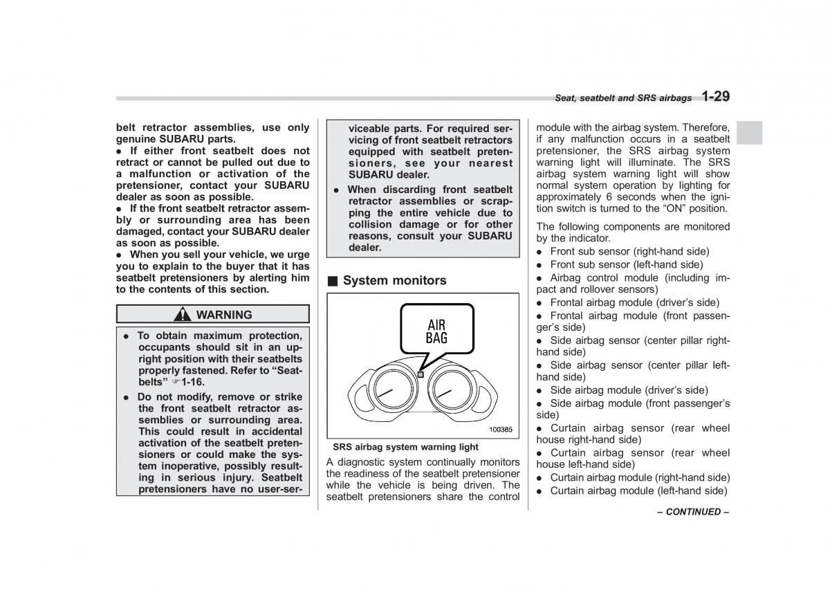 Subaru Tribeca owners manual / page 56