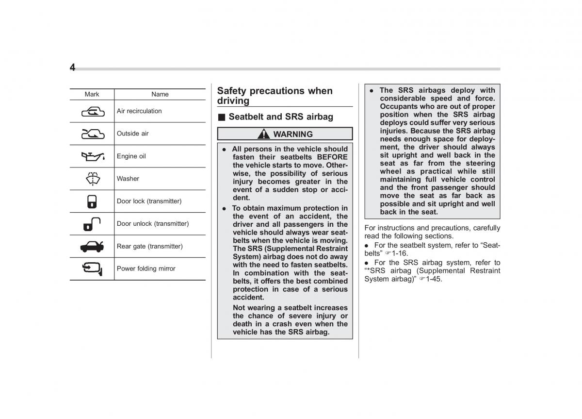 Subaru Tribeca owners manual / page 7