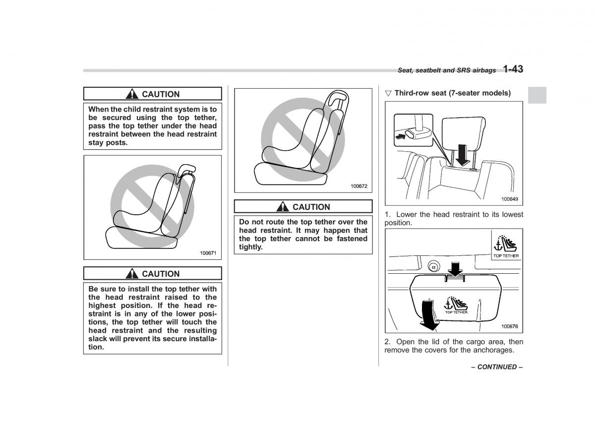 Subaru Tribeca owners manual / page 70