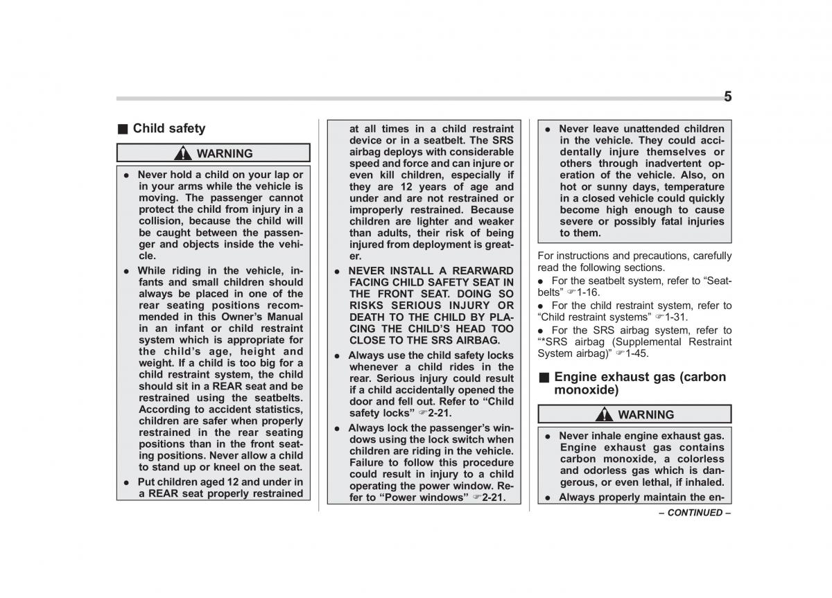 Subaru Tribeca owners manual / page 8