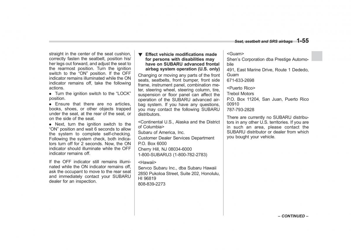 Subaru Tribeca owners manual / page 82