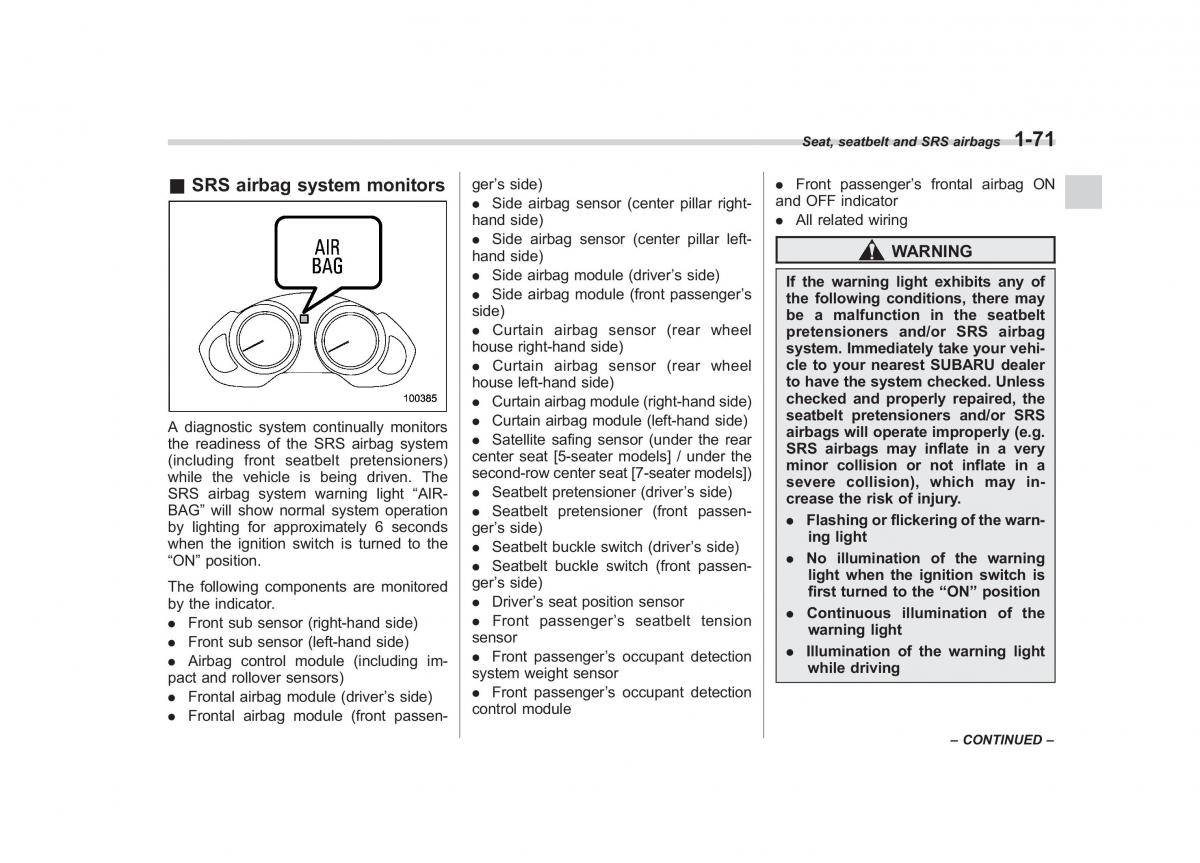 Subaru Tribeca owners manual / page 98