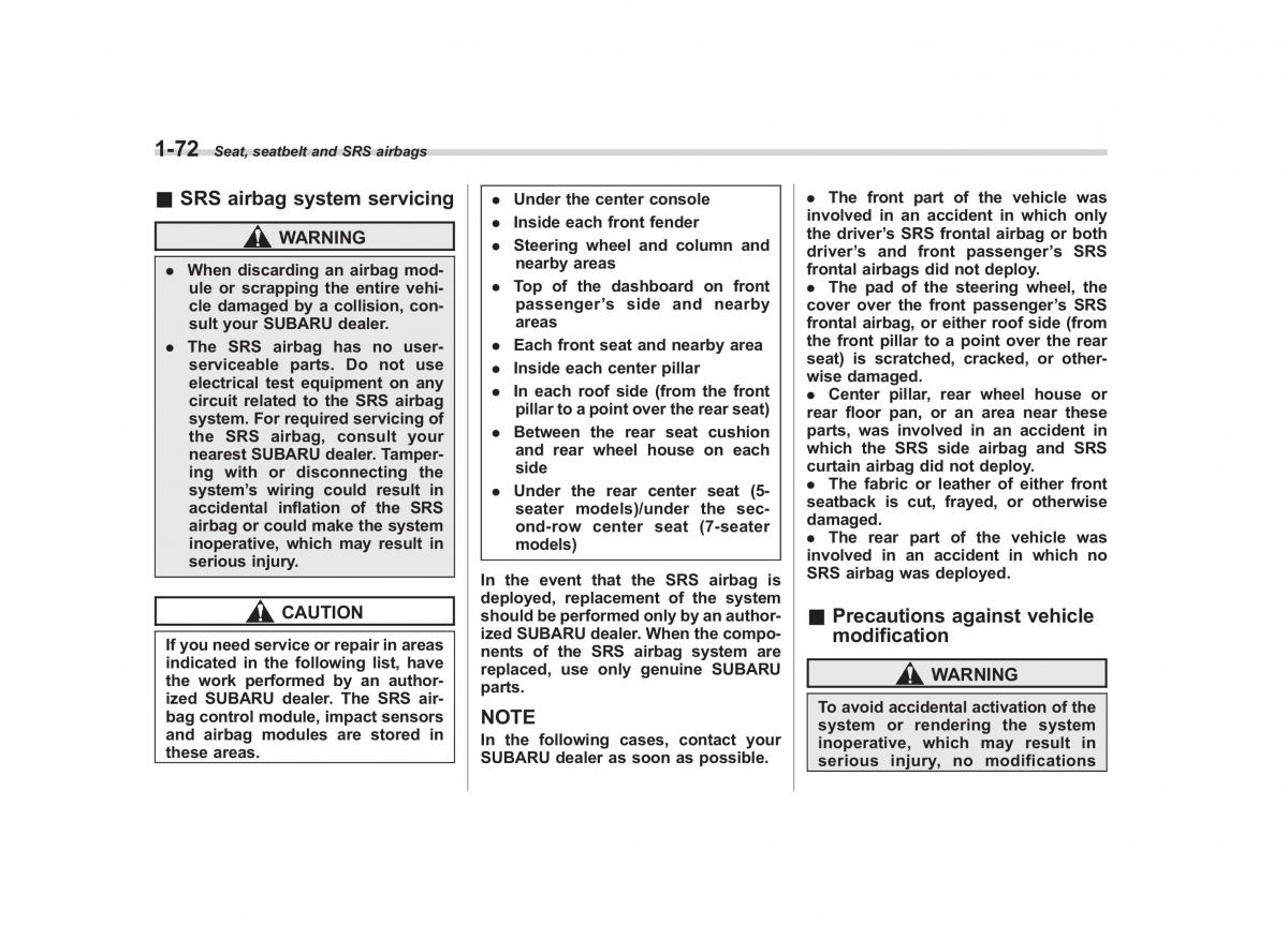 Subaru Tribeca owners manual / page 99