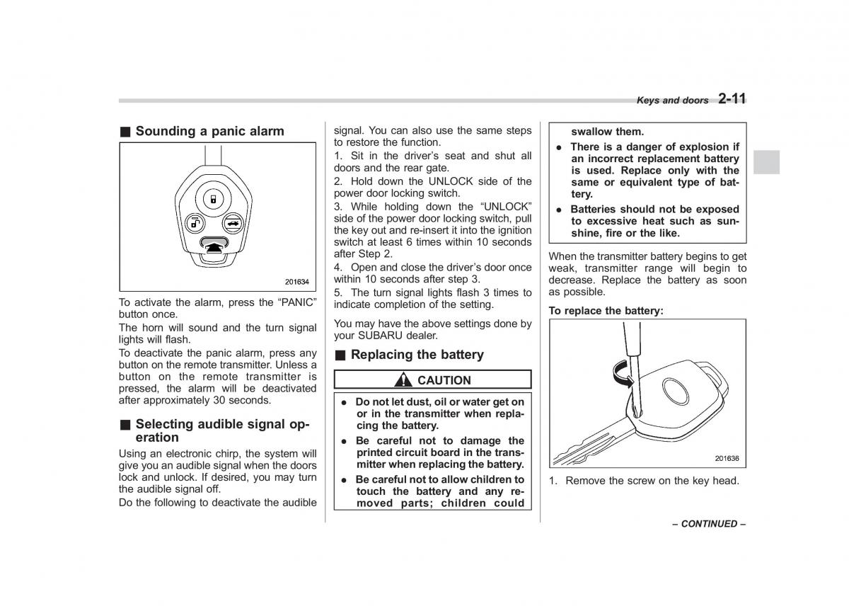 Subaru Tribeca owners manual / page 112