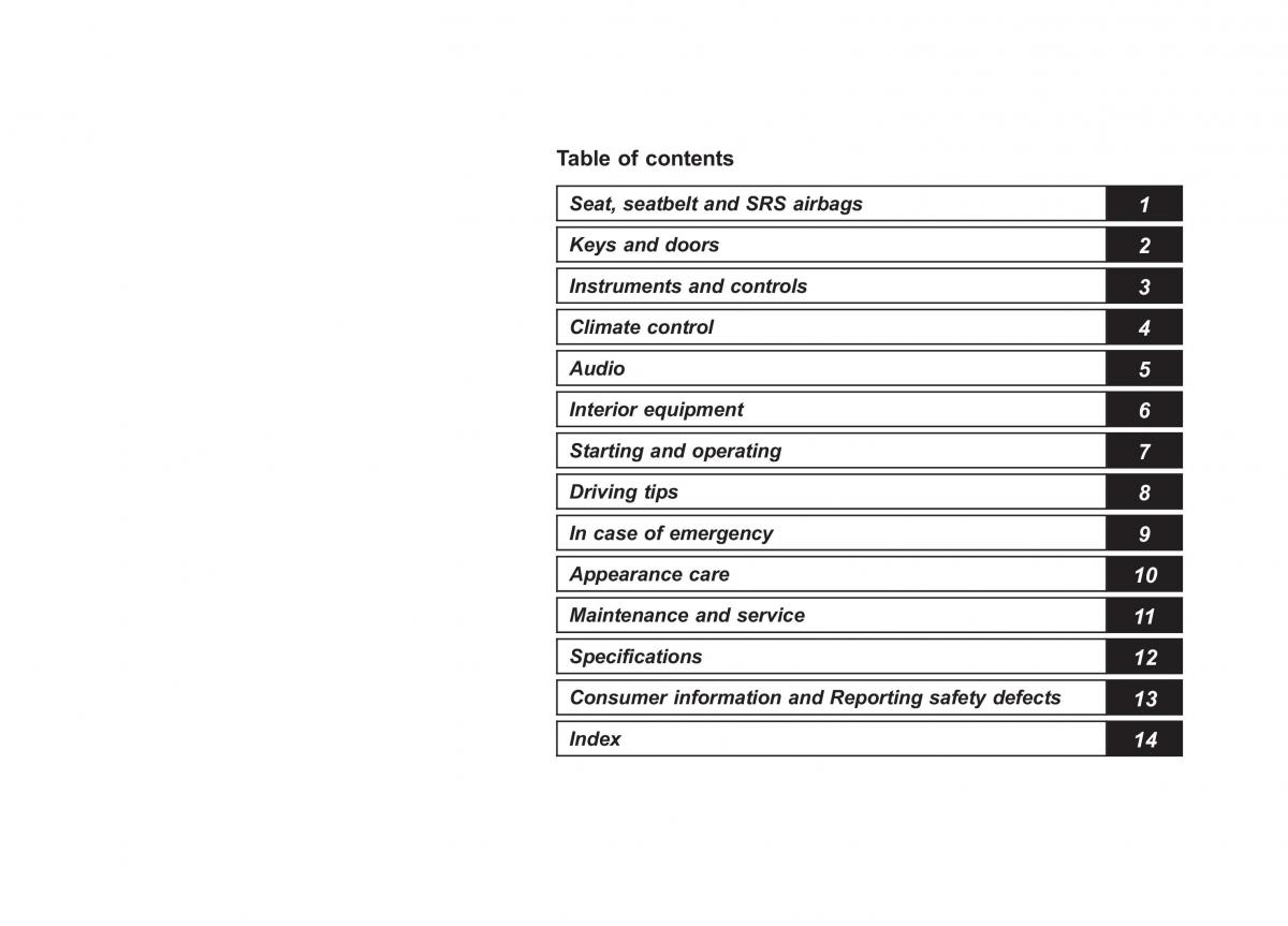 Subaru Tribeca owners manual / page 12