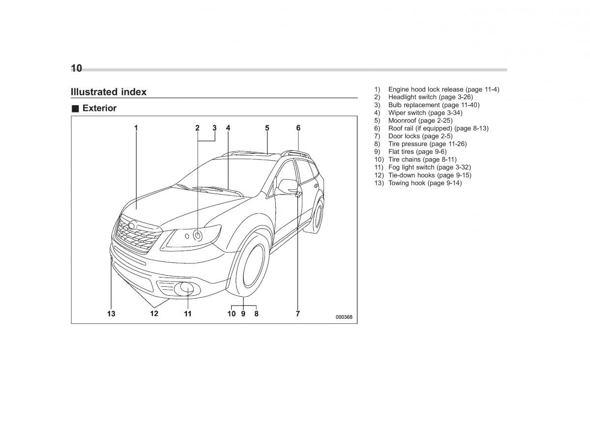 Subaru Tribeca owners manual / page 13