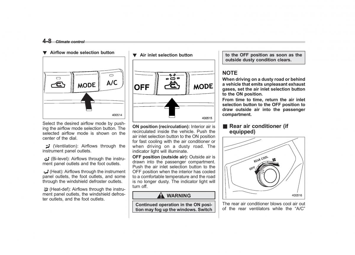 Subaru Tribeca owners manual / page 181