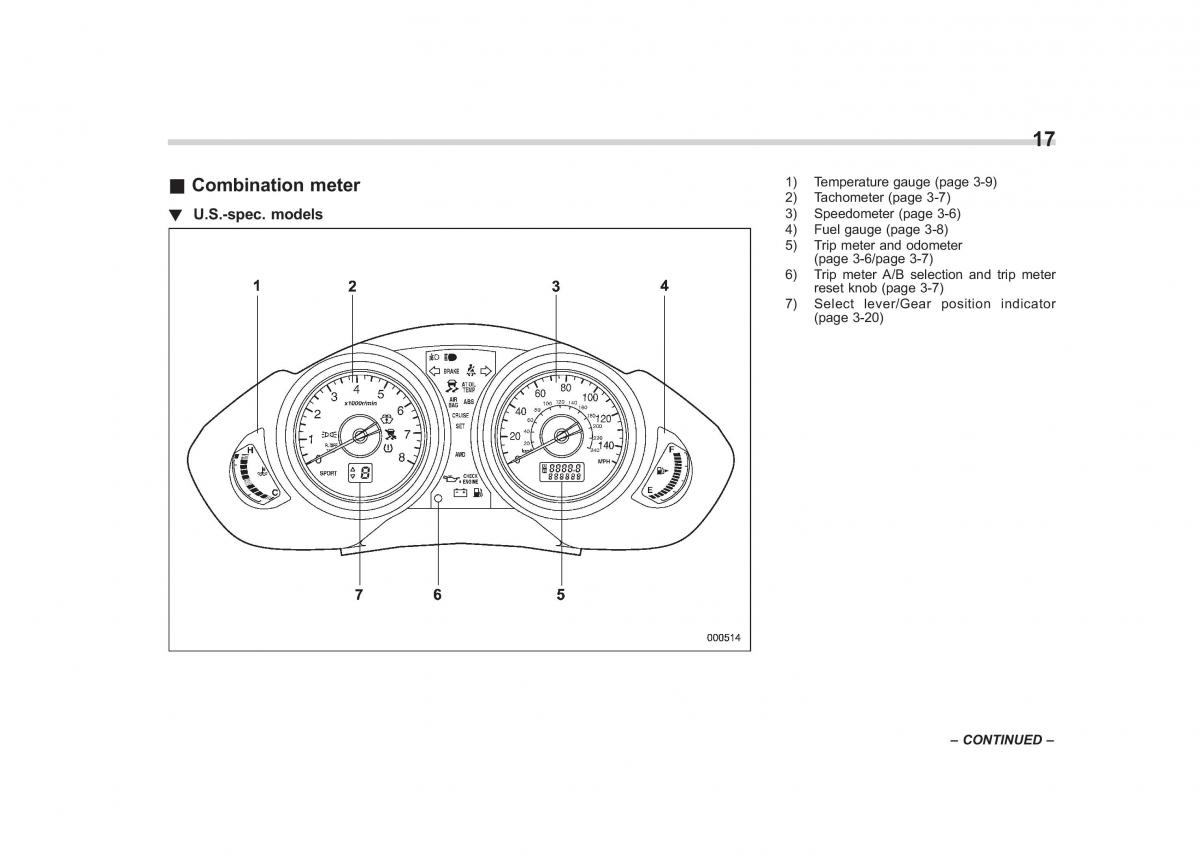 Subaru Tribeca owners manual / page 20