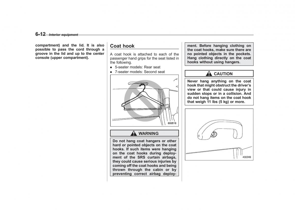 Subaru Tribeca owners manual / page 229